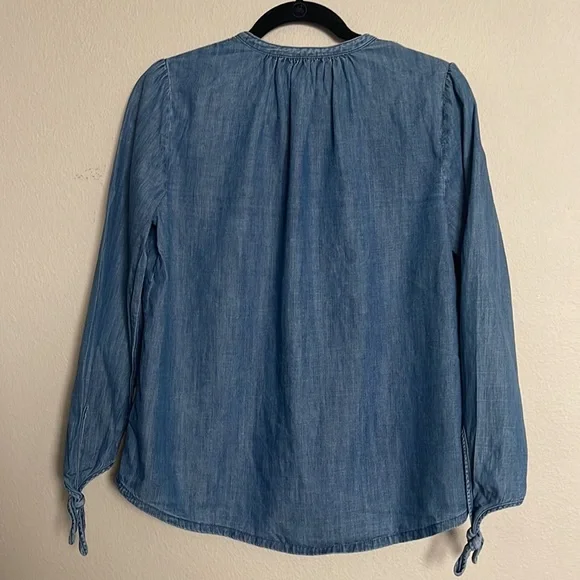 MADEWELL Denim Tie-Sleeve Button down Shirt size XS Soft Denim 100% Cotton - Picture 6 of 16